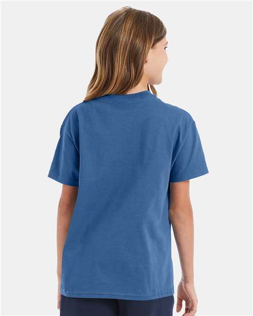 Hanes 5450 Youth Authentic T-Shirt - Denim Blue - model back