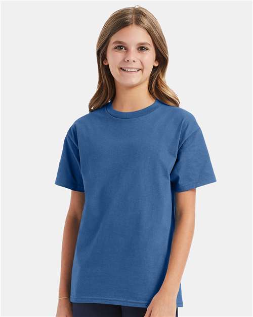 Hanes 5450 Youth Authentic T-Shirt - Denim Blue - model front
