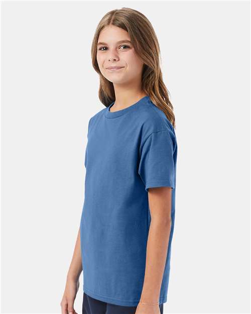 Hanes 5450 Youth Authentic T-Shirt - Denim Blue - model side