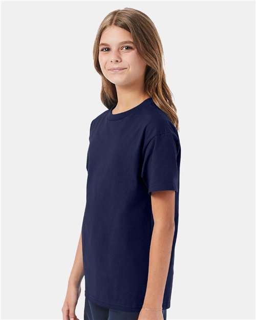 Hanes 5450 Youth Authentic T-Shirt - Navy - model side