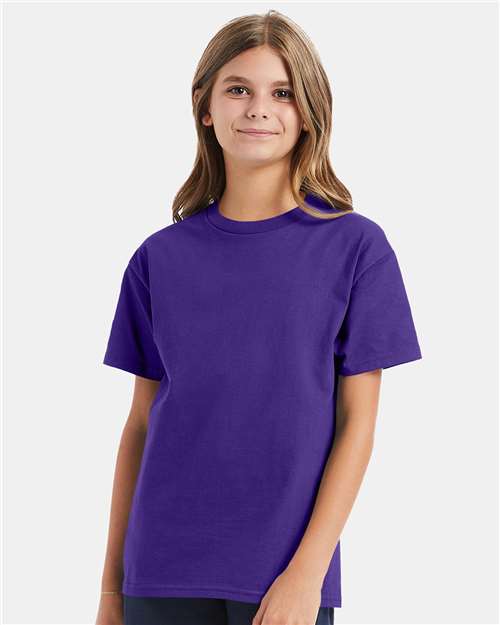 Hanes 5450 Youth Authentic T-Shirt - Purple - model front