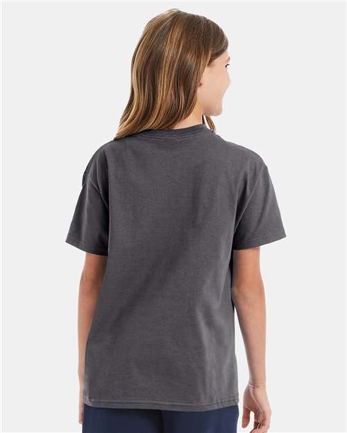 Hanes 5450 Youth Authentic T-Shirt - Smoke Grey - model back