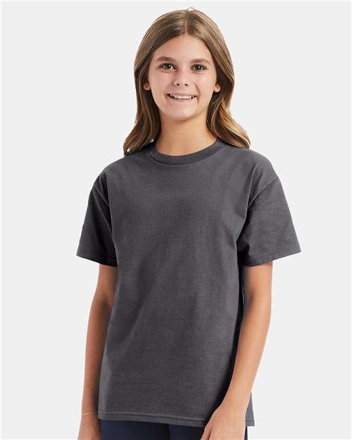 Hanes 5450 Youth Authentic T-Shirt - Smoke Grey - model front