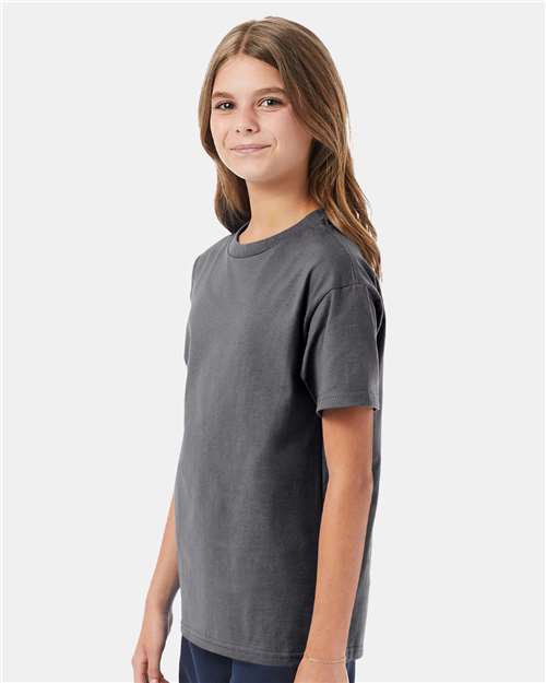 Hanes 5450 Youth Authentic T-Shirt - Smoke Grey - model side