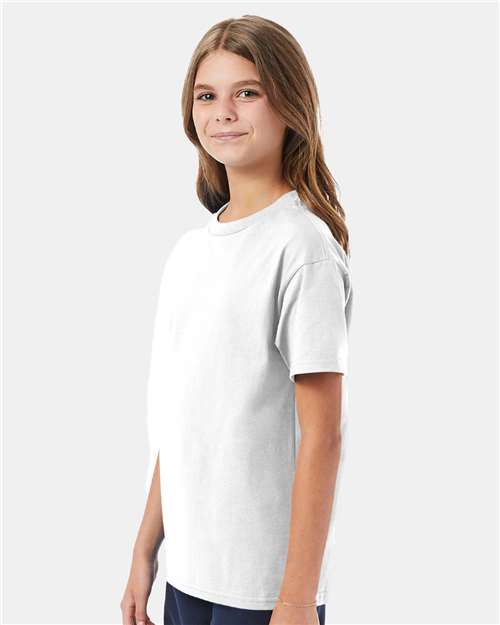 Hanes 5450 Youth Authentic T-Shirt - White - model side