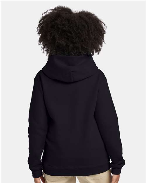 Hanes P473 Youth EcoSmart Hooded Sweatshirt - Black - model back