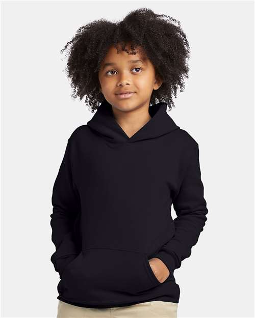 Hanes P473 Youth EcoSmart Hooded Sweatshirt - Black - model front