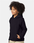 Hanes P473 Youth EcoSmart Hooded Sweatshirt - Black - model side