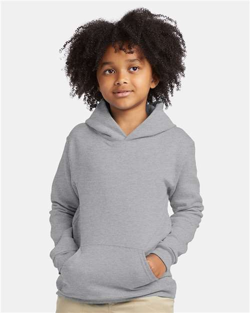 Hanes P473 Youth EcoSmart Hooded Sweatshirt - Light Steel - model front
