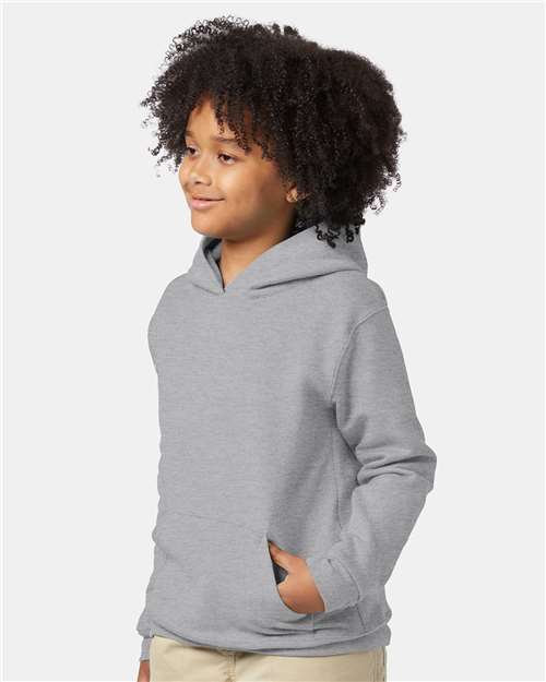 Hanes P473 Youth EcoSmart Hooded Sweatshirt - Light Steel - model side
