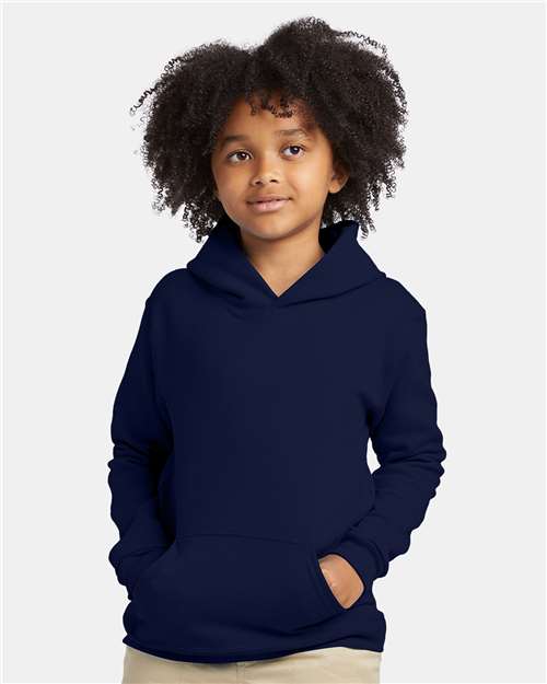 Hanes P473 Youth EcoSmart Hooded Sweatshirt - Navy - model front