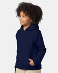 Hanes P473 Youth EcoSmart Hooded Sweatshirt - Navy - model side