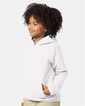 Hanes P473 Youth EcoSmart Hooded Sweatshirt - White - model side