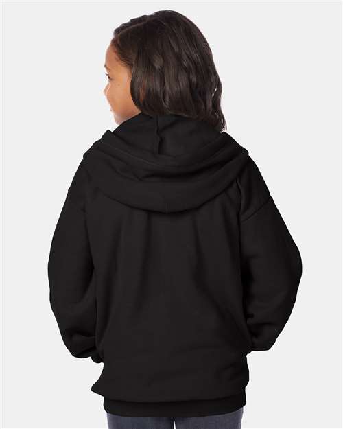 Hanes P480 Youth EcoSmart Full-Zip Hooded Sweatshirt - Black - model back