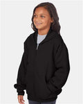 Hanes P480 Youth EcoSmart Full-Zip Hooded Sweatshirt - Black - model side
