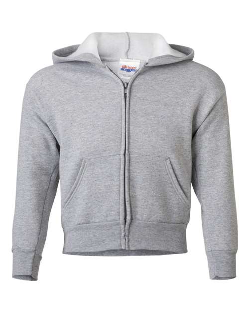 Hanes P480 Youth EcoSmart Full-Zip Hooded Sweatshirt - Light Steel - front