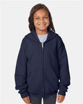 Hanes P480 Youth EcoSmart Full-Zip Hooded Sweatshirt - Navy - model front