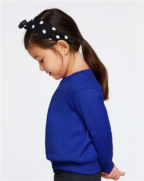 Rabbit Skins 3317 Toddler Fleece Crewneck Sweatshirt - Royal - model side