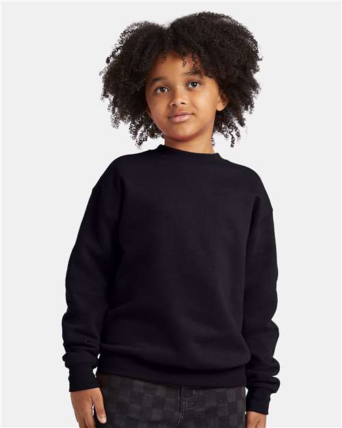 Hanes P360 Youth EcoSmart Crewneck Sweatshirt - Black - model front