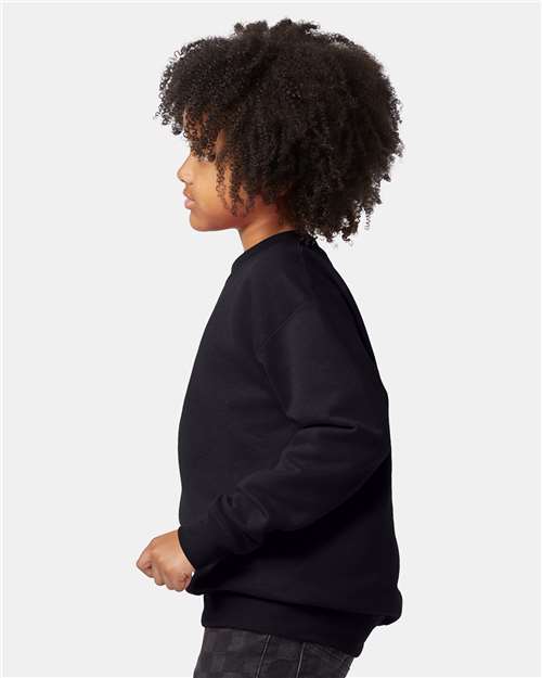 Hanes P360 Youth EcoSmart Crewneck Sweatshirt - Black - model side