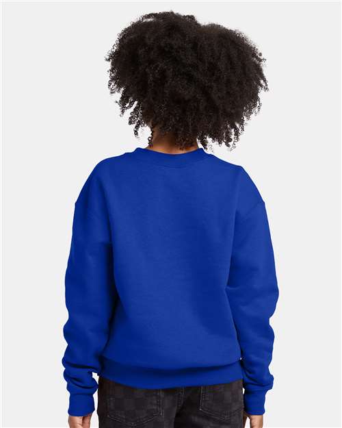 Hanes P360 Youth EcoSmart Crewneck Sweatshirt - Deep Royal - model back