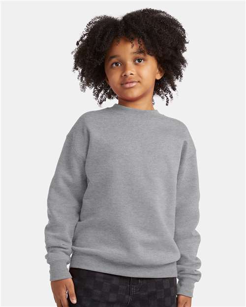 Hanes P360 Youth EcoSmart Crewneck Sweatshirt - Light Steel - model front