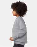 Hanes P360 Youth EcoSmart Crewneck Sweatshirt - Light Steel - model side