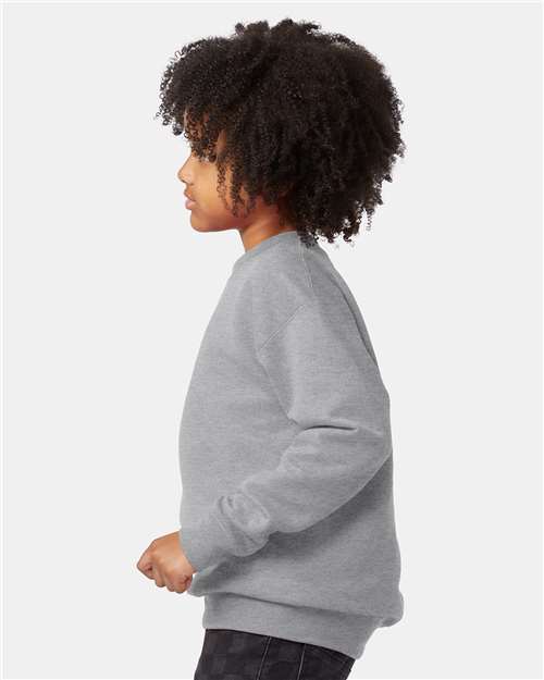 Hanes P360 Youth EcoSmart Crewneck Sweatshirt - Light Steel - model side