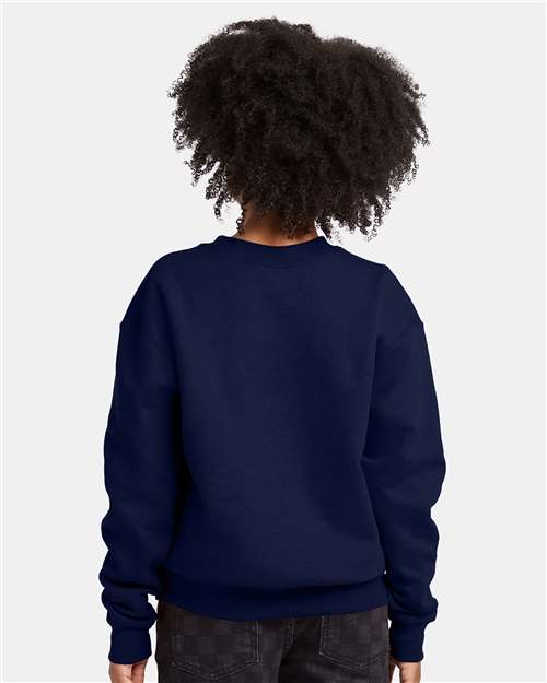Hanes P360 Youth EcoSmart Crewneck Sweatshirt - Navy - model back