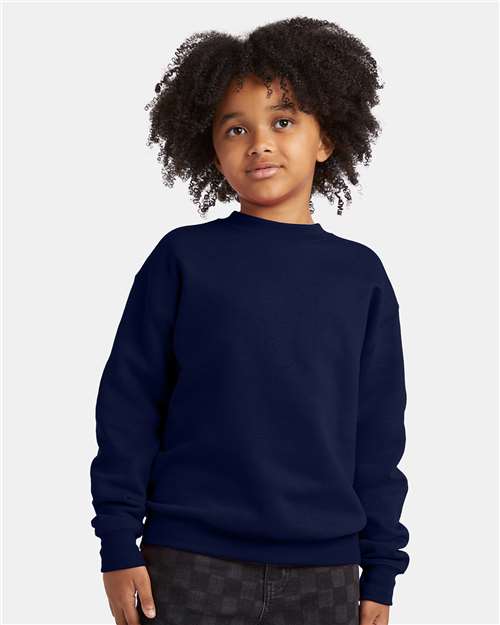 Hanes P360 Youth EcoSmart Crewneck Sweatshirt - Navy - model front