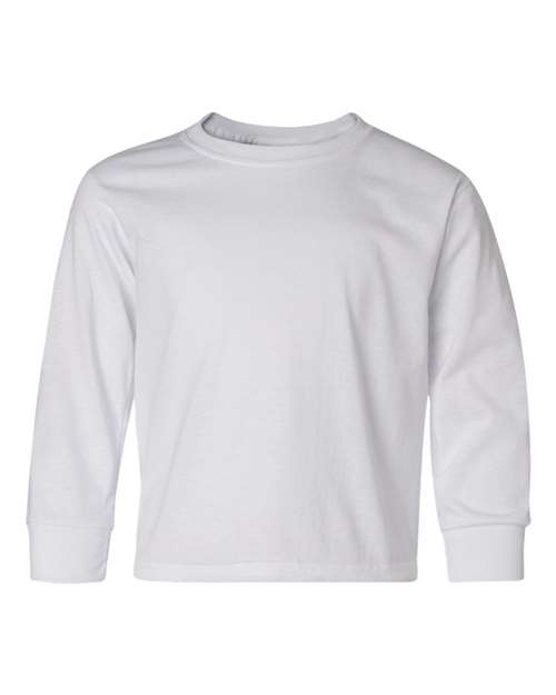 Jerzees 29BLR Youth Dri-Power Long Sleeve 50/50 T-Shirt - White - front