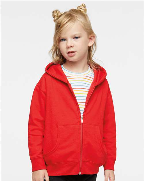 Rabbit Skins 3346 Toddler Full-Zip Fleece Hoodie Sweatshirt - Red - model front