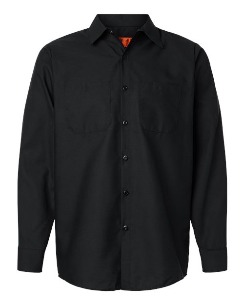 Red Kap SP14 Men's Industrial Long Sleeve Work Shirt - Black - front