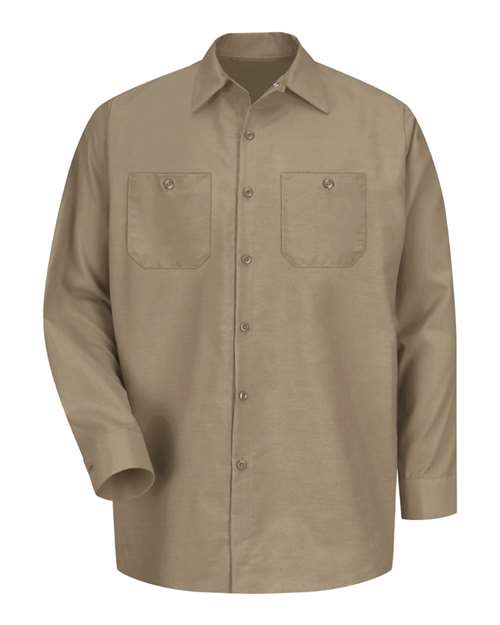 Red Kap SP14 Men's Industrial Long Sleeve Work Shirt - Khaki - front