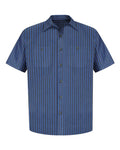 Red Kap SP24 Men's Industrial Short Sleeve Work Shirt - Grey/ Blue Stripe - front