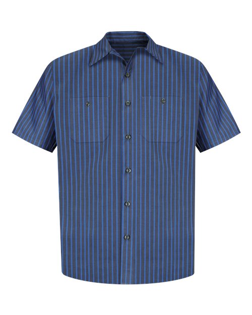 Red Kap SP24 Men's Industrial Short Sleeve Work Shirt - Grey/ Blue Stripe - front