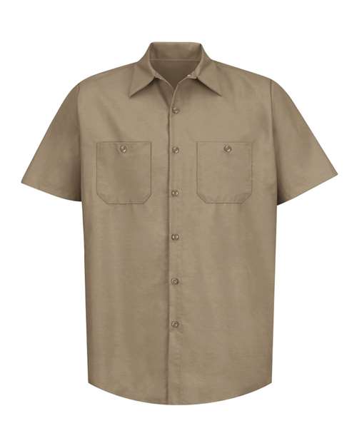 Red Kap SP24 Men's Industrial Short Sleeve Work Shirt - Khaki - front