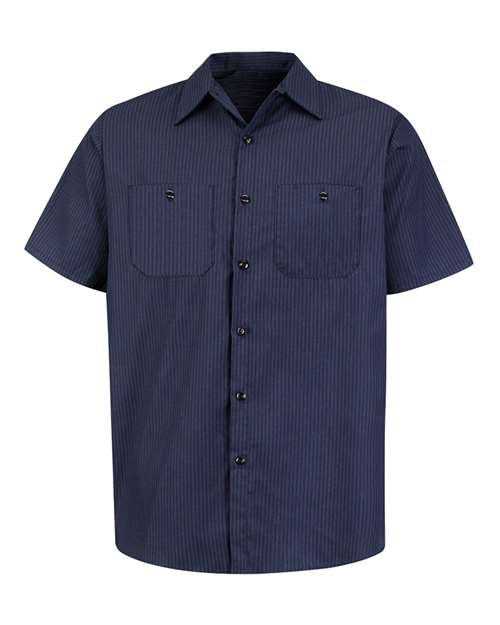 Red Kap SP24 Men's Industrial Short Sleeve Work Shirt - NL-Navy/ Light Blue - front