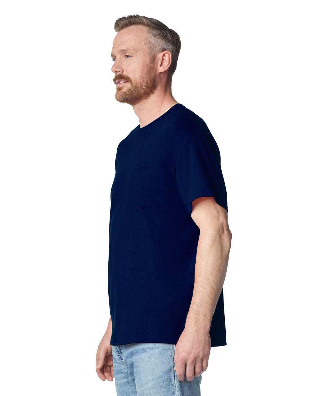 Gildan 2300 Unisex Ultra Cotton Pocket T-Shirt - Navy - model side