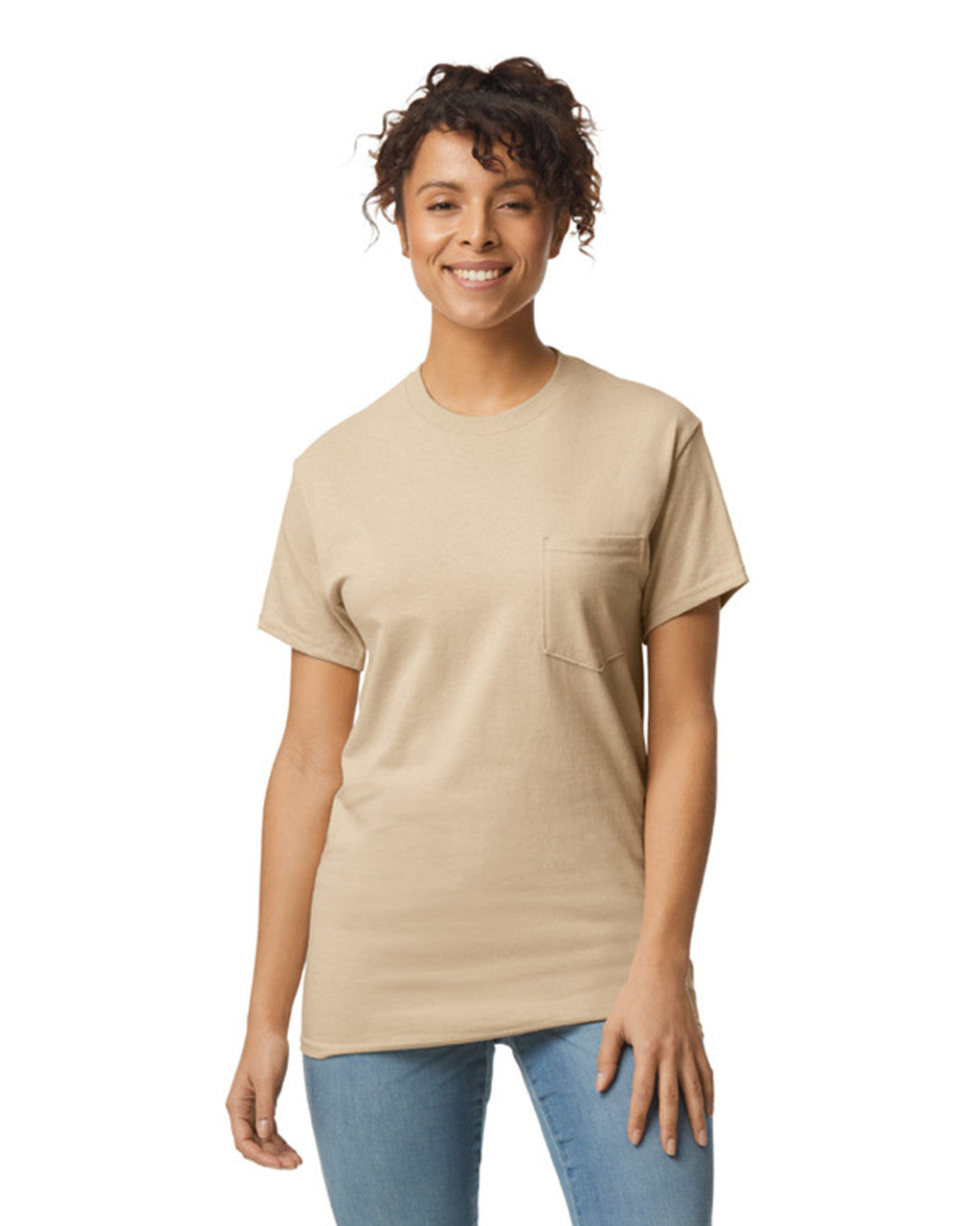 Gildan 2300 Unisex Ultra Cotton Pocket T-Shirt - Sand - model front