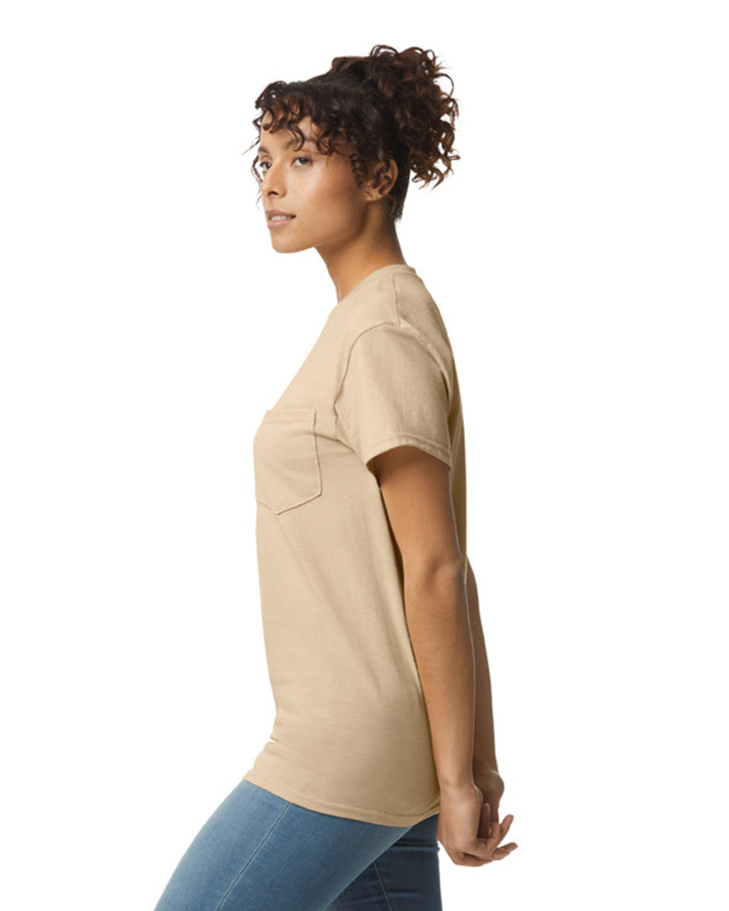 Gildan 2300 Unisex Ultra Cotton Pocket T-Shirt - Sand - model side