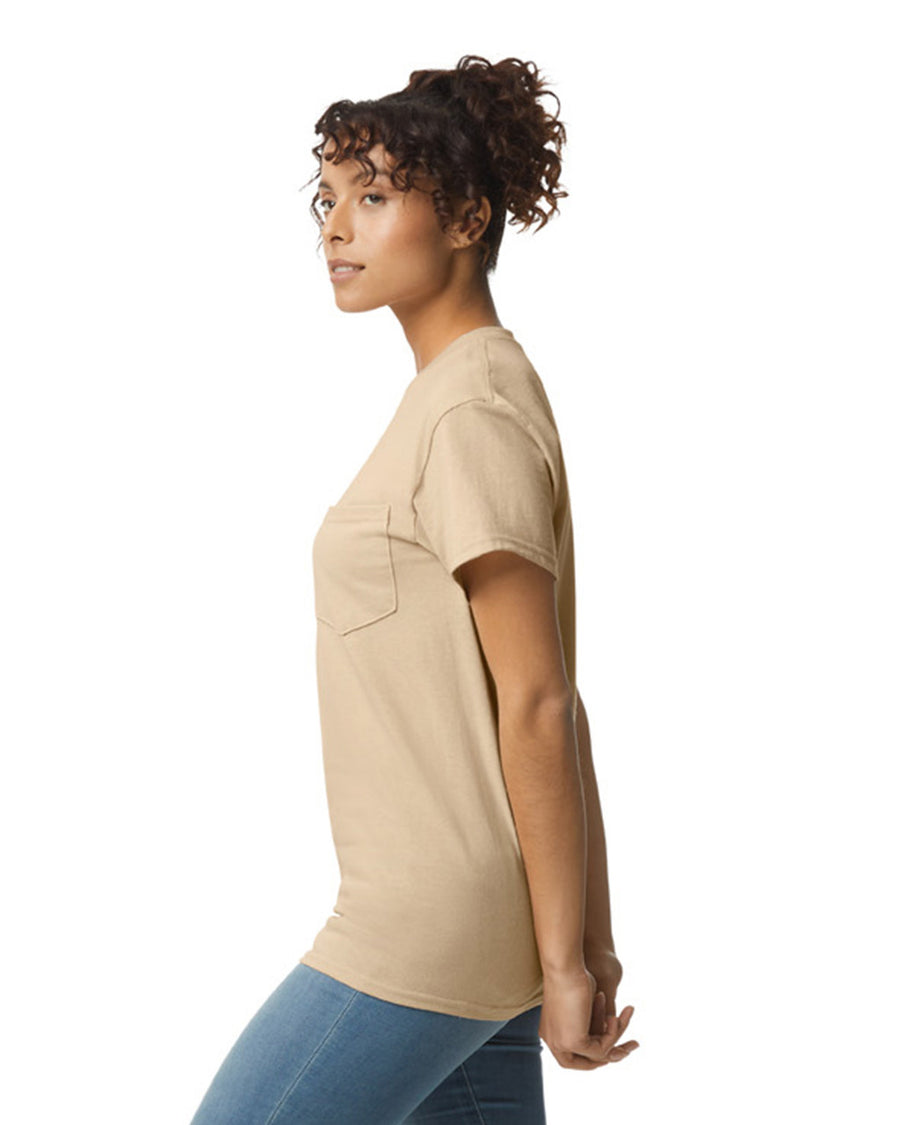 Gildan 2300 Unisex Ultra Cotton Pocket T-Shirt - Sand - model side