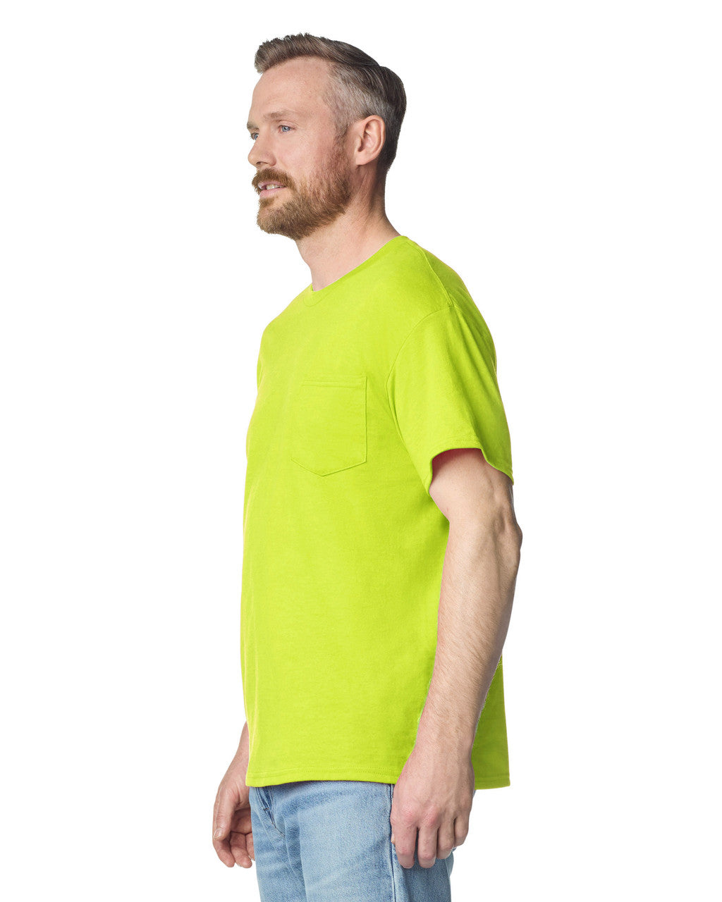 Gildan 2300 Unisex Ultra Cotton Pocket T-Shirt - Safety Green - model side