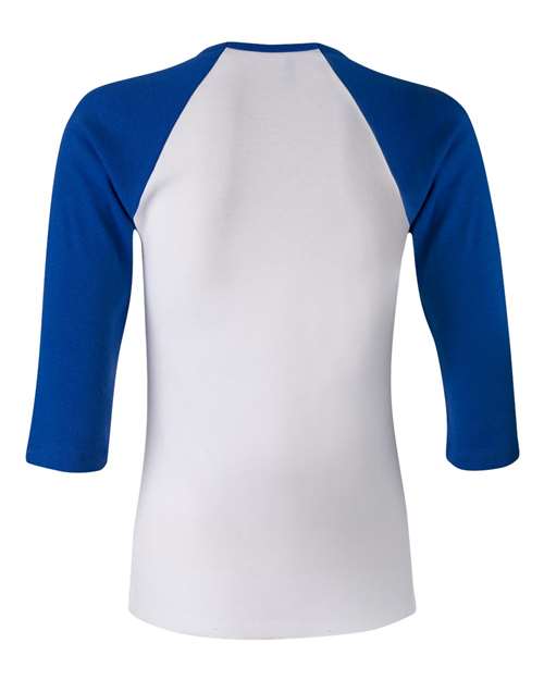 BELLA + CANVAS 2000 Women’s 1X1 Baby Rib Raglan Three-Quarter Sleeve Tee - White/ True Royal - back