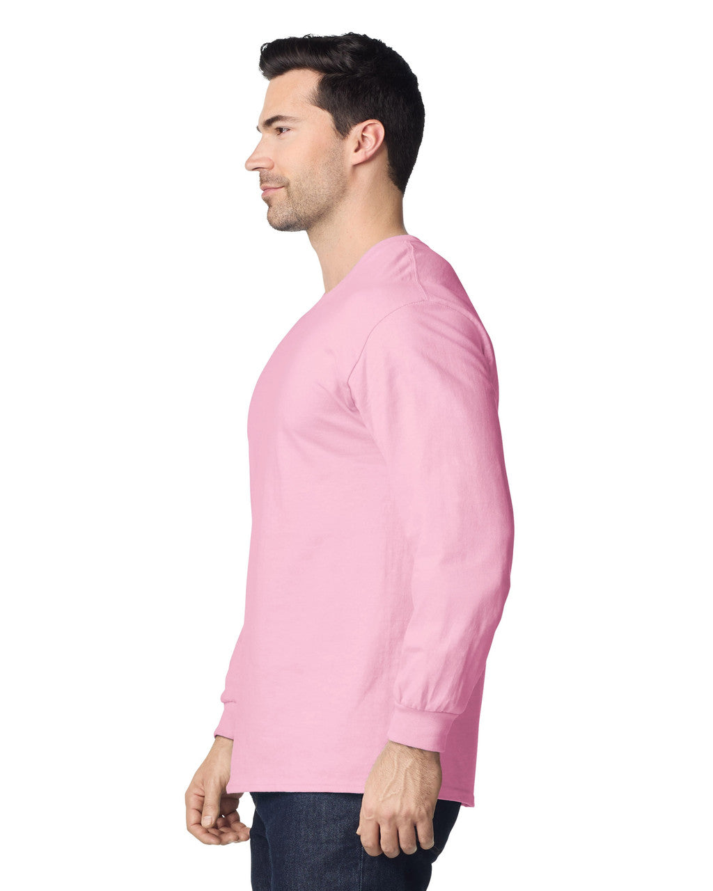 Gildan G240 Ultra Cotton Long Sleeve T-Shirt - Light Pink - model side