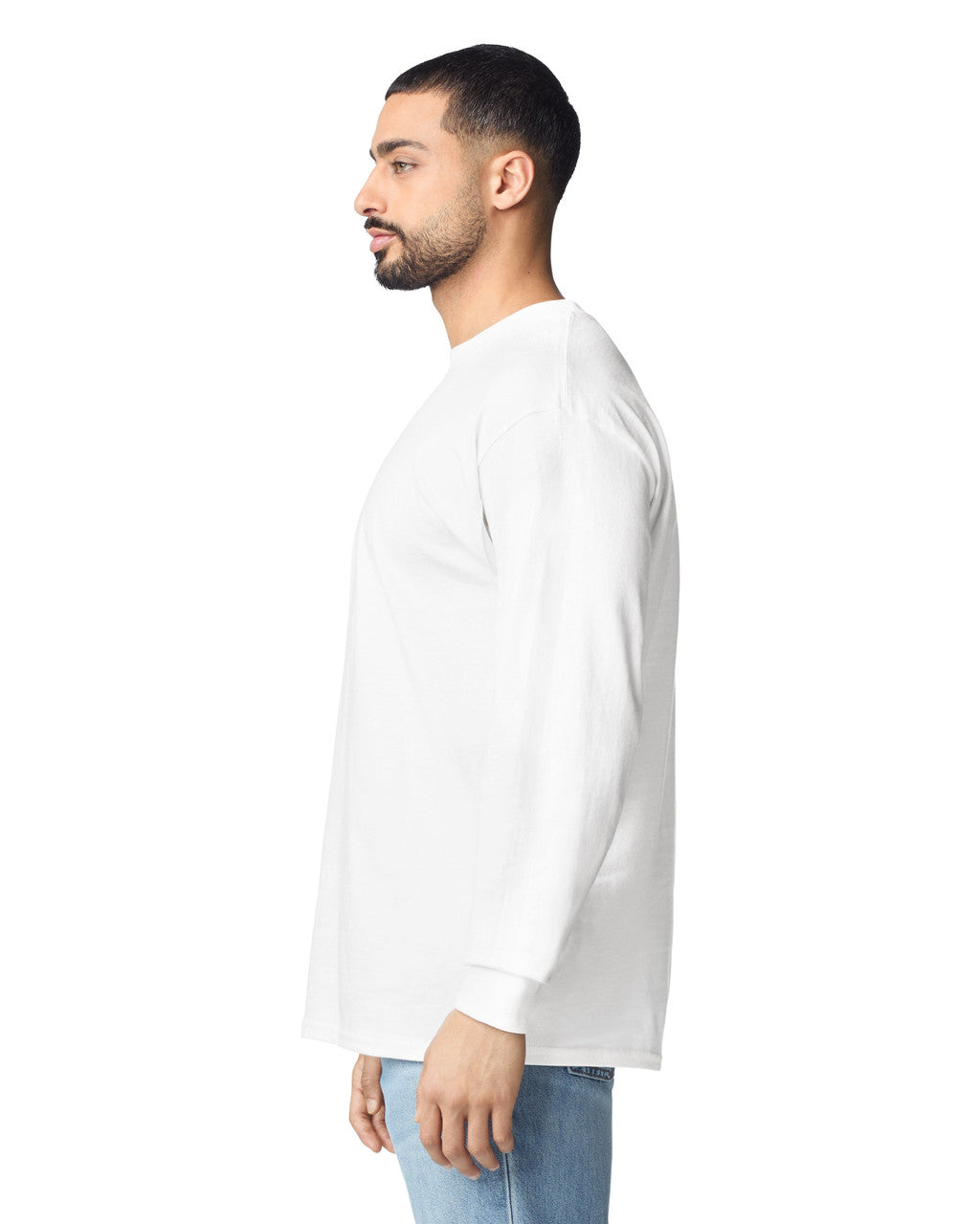 Gildan G240 Ultra Cotton Long Sleeve T-Shirt - White - model side