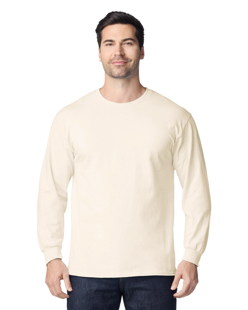 Gildan G240 Ultra Cotton Long Sleeve T-Shirt - Natural - model front