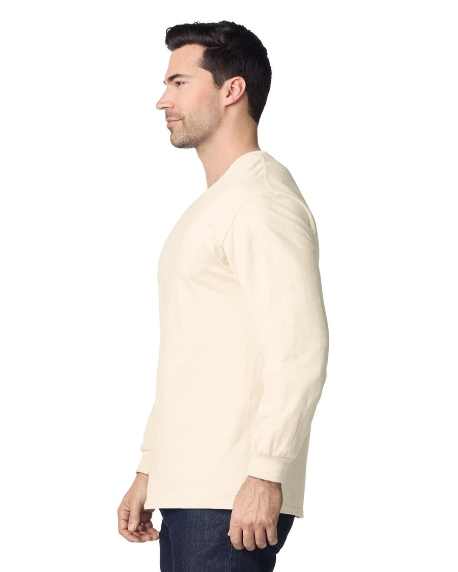 Gildan G240 Ultra Cotton Long Sleeve T-Shirt - Natural - model side