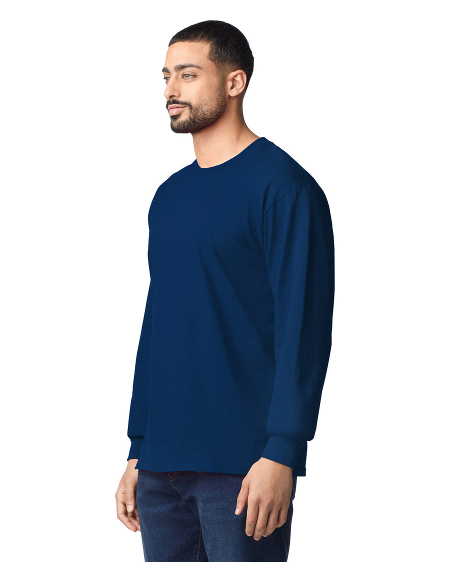 Gildan G240 Ultra Cotton Long Sleeve T-Shirt - Navy - model side