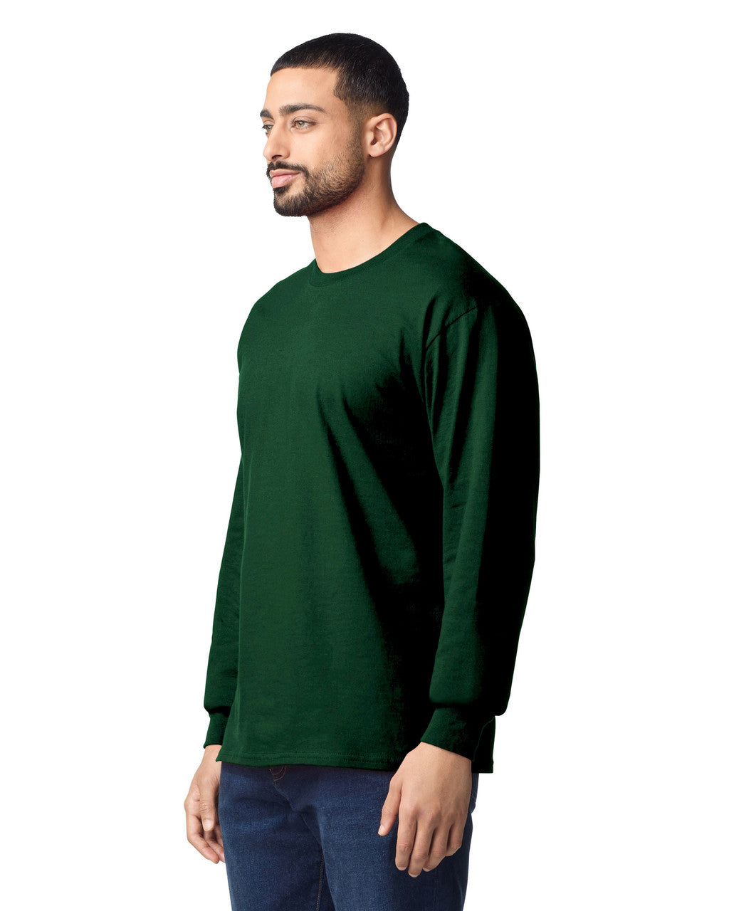 Gildan G240 Ultra Cotton Long Sleeve T-Shirt - Forest Green - model side
